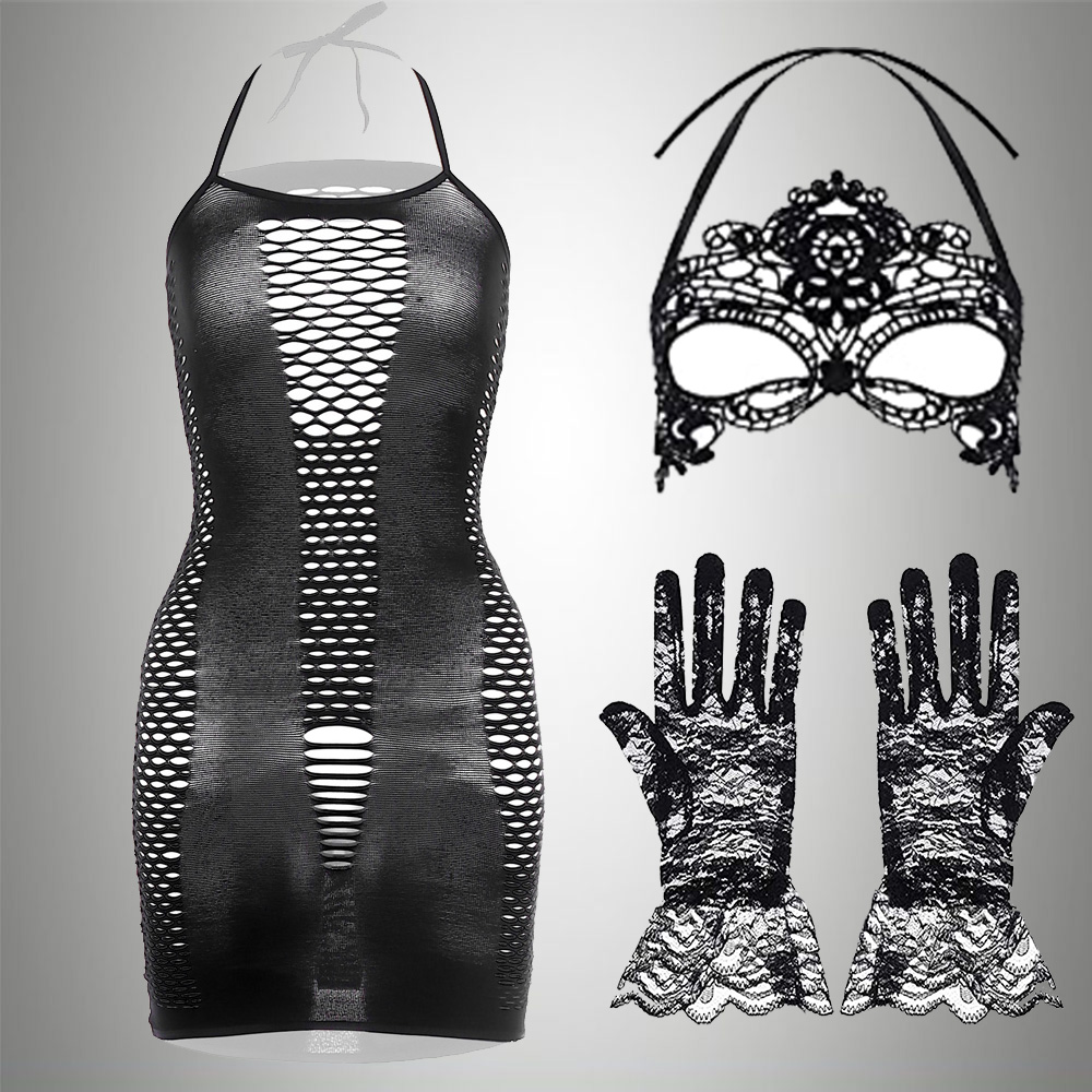 3 IN 1 Set Exotic Dress+Mesh J - Bodystocking Fishnet recension och pris