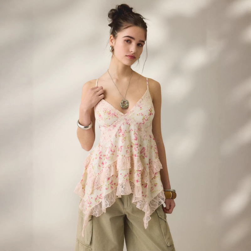 Vintage Floral Chiffon Cami To - Cami Top Lace recension och pris