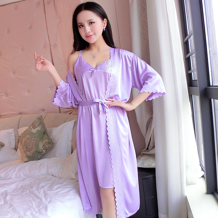 2pcs/Set Women Nightwear Ice S - Robe Silk Women recension och pris